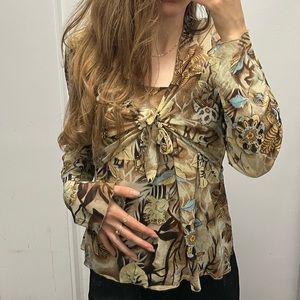 Beautiful flare floral top nylon bell sleeves long sleeve bohemian sparkly hobo